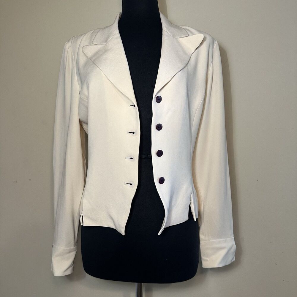 Dana Buchman Pure Silk Tailored Blazer - Elegant Cream Evening/Office Jacket 8